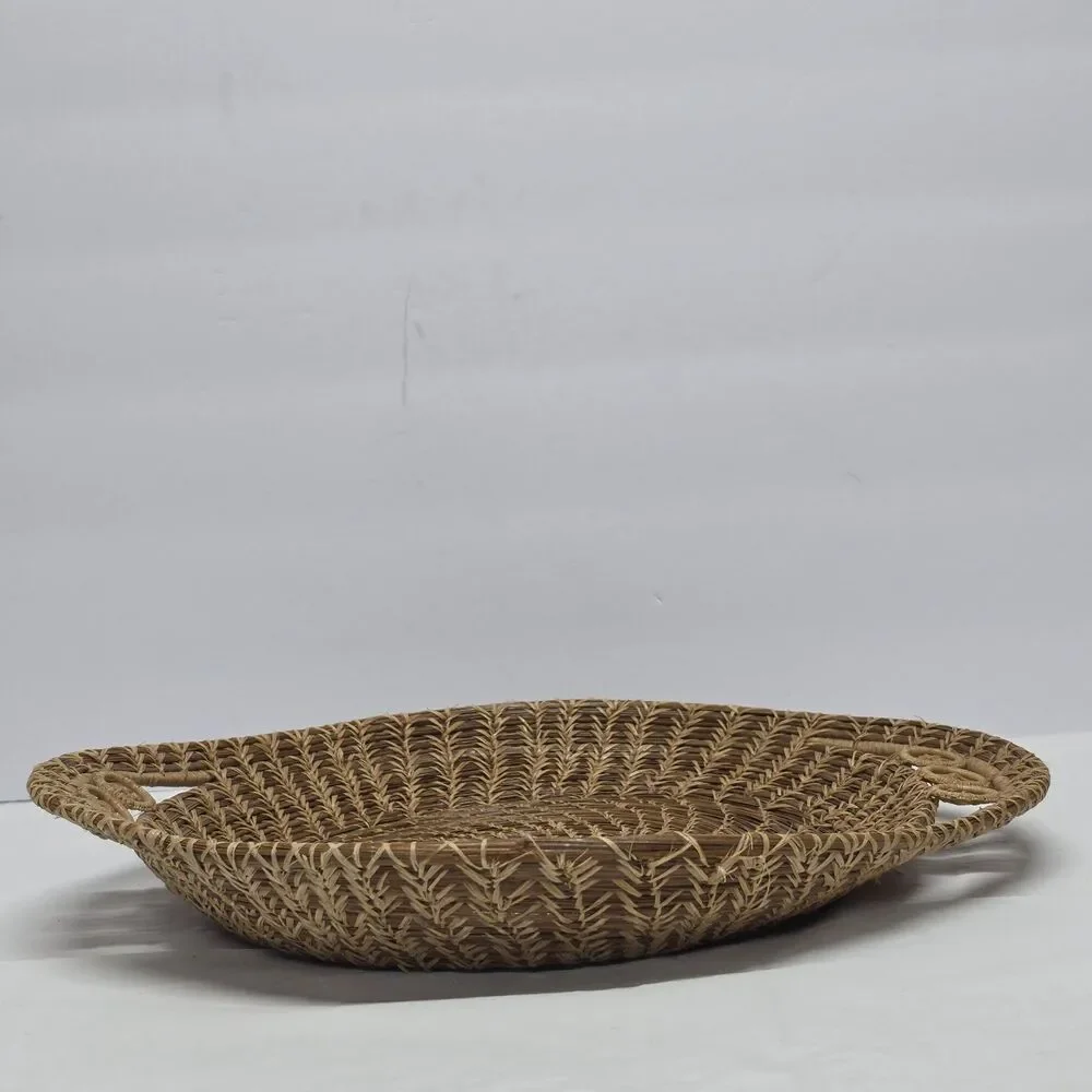 Handwoven Seminole Pine Needle & Raffia Decorative Basket 12.5in Native American